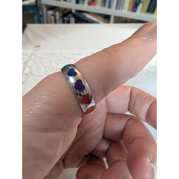 other- Jewelry - Silver Stainless Steel Rainbow Heart Ring Size 11 Cute Everyday Band